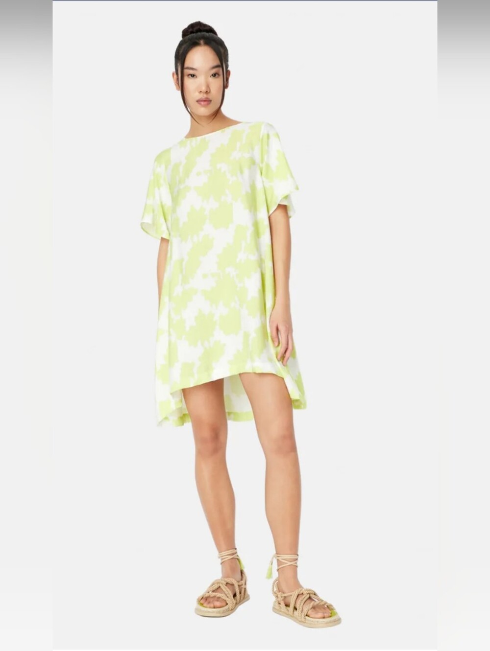 Armani Exchange Yellow Abstract High-Low Shift Dress